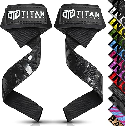 Titan Armour Weight Lifting Straps Extra-Long Gel Grip Black