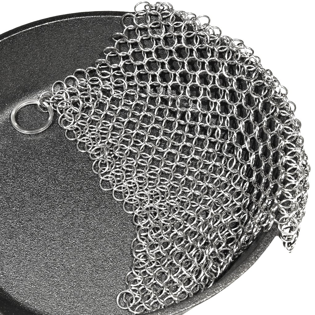 Cast Iron Cleaner. Steel Scrubber - Cookware Cleaner For Skillet, Wok, Pot, Pan | Hygenic Option to Scouring Pad | Does Not Rust like Steel Wool | Protects Cookware Seasoning (Square 7 "x7")