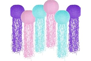 ZILUE Jelly Fish Paper Lanterns, Pink Purple Blue Hanging Lantern for Mermaid Theme Under The Sea Ocean Birthday Party Decorations Set of 6