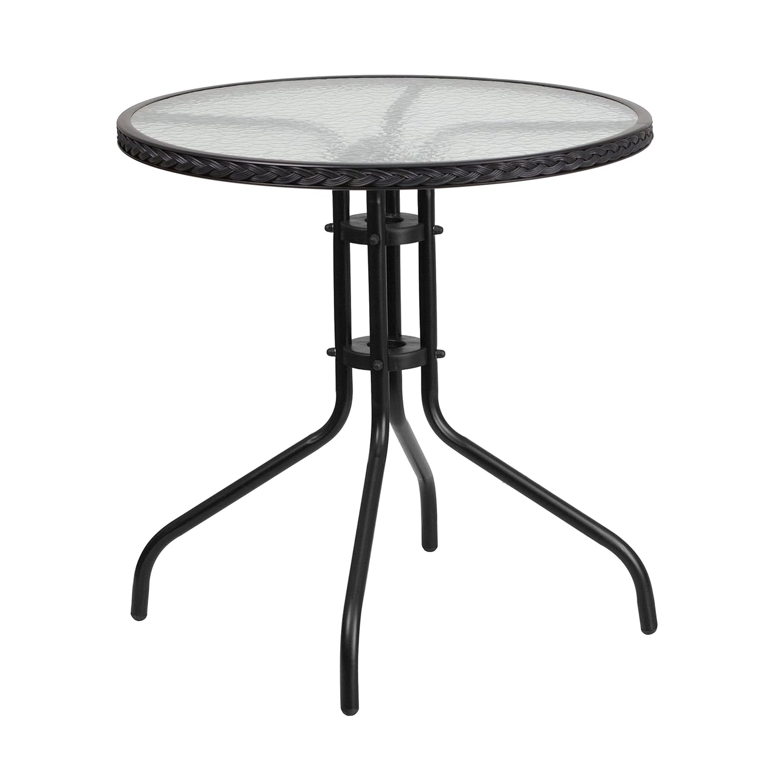 Flash Furniture 28'' Round Tempered Glass Metal Table with Black Rattan Edging