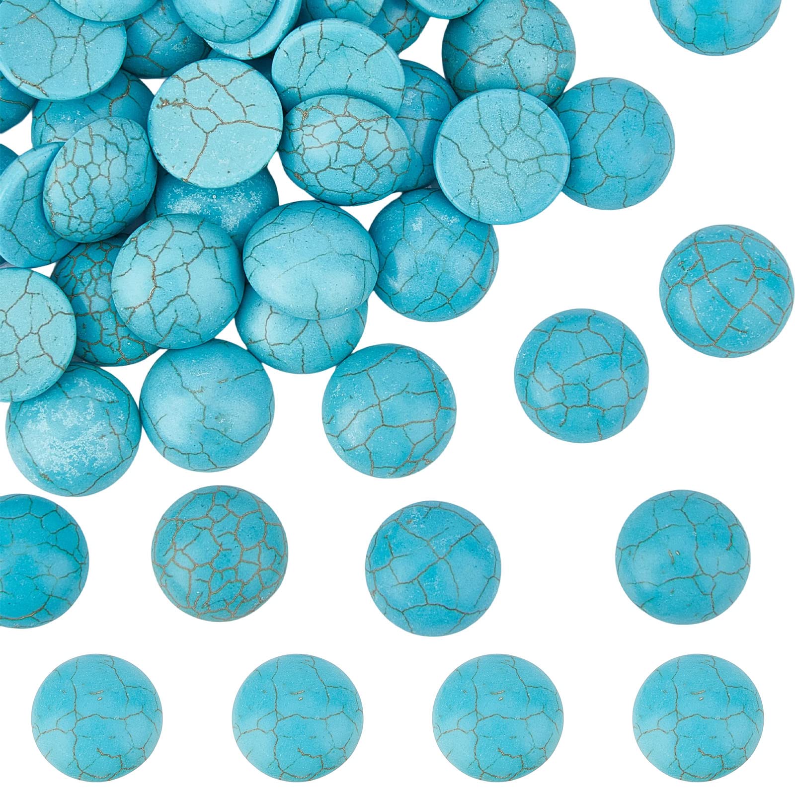 SUNNYCLUE 1 Box 50Pcs Gemstone Cabochons 16mm Round Cabochon Synthetic Turquoise Stone Flatbacks Half Round Loose Gemstones Beads No Hole Dome Blue Cabochons for jewellery Making DIY Earrings Adult