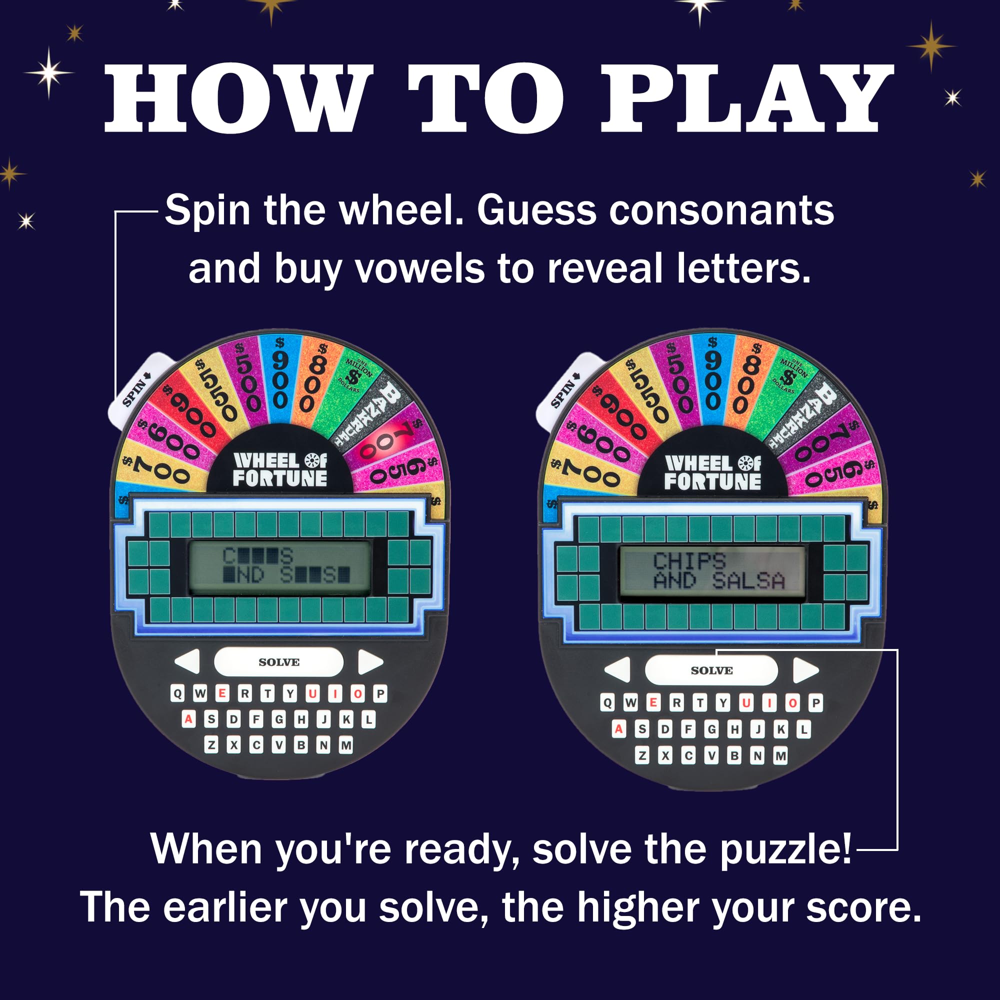 Educational Insights Wheel of Fortune Game - Handheld Electronic Game, Great for Travel, Classic Retro Party Games for Kids, Teens & Adults, Word Puzzle Challenge & Entertaining Gift, Ages 8+