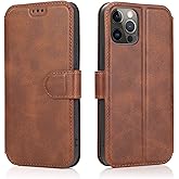 QLTYPRI Case for iPhone 12 iPhone 12 Pro Premium PU Leather Simple Wallet Case [Card Slots] [Kickstand] [Magnetic Closure] Shockproof Flip Cover for iPhone 12/12 Pro (6.1 inch) - Brown
