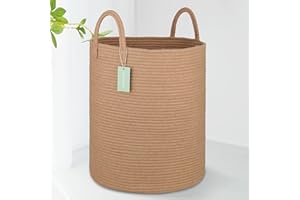 BOSROTY Large Jute Laundry Hamper Basket for Clothes 65L, Nursery Hamper, Blanket Basket, Clothes Basket Laundry, Boho Tall Rope Baskets, Woven Basket, Toy Basket, 16”x 20”, Jute
