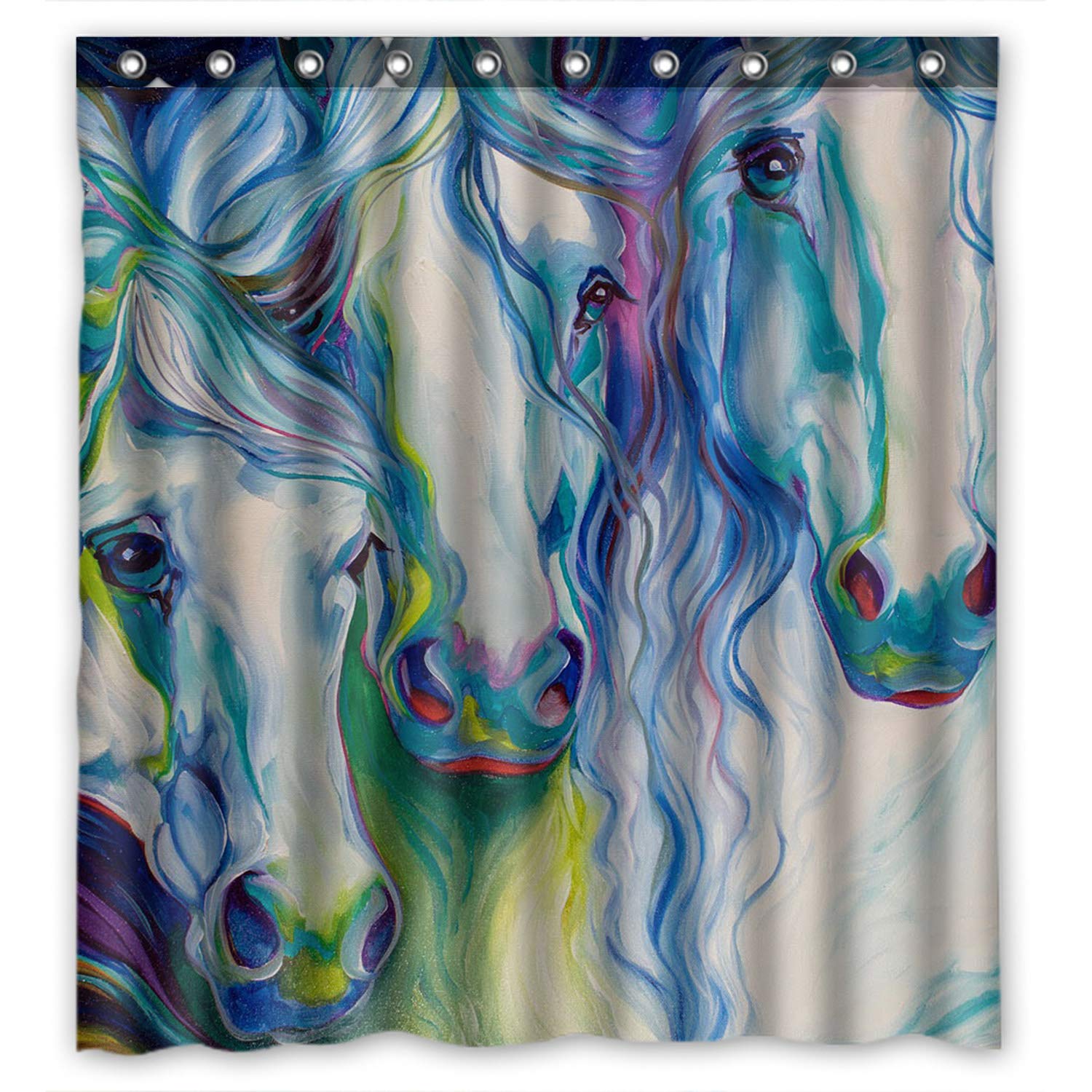 Eco-friendly Abstract Watercolor Horse Art Shower Curtain Waterproof Bathroom Curtain Liner with Hook 60