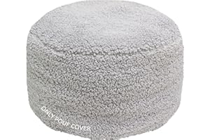 GLAXYFUR Unstuffed Ottoman Pouf Cover,Sherpa Fleece Faux Fur Foot Stool, 20x12 Inches Storage Solution, Floor Bean Bag (No Filler),Foot Rest for Living Room, Bedroom, Cover ONLY (Sherpa, Grey)