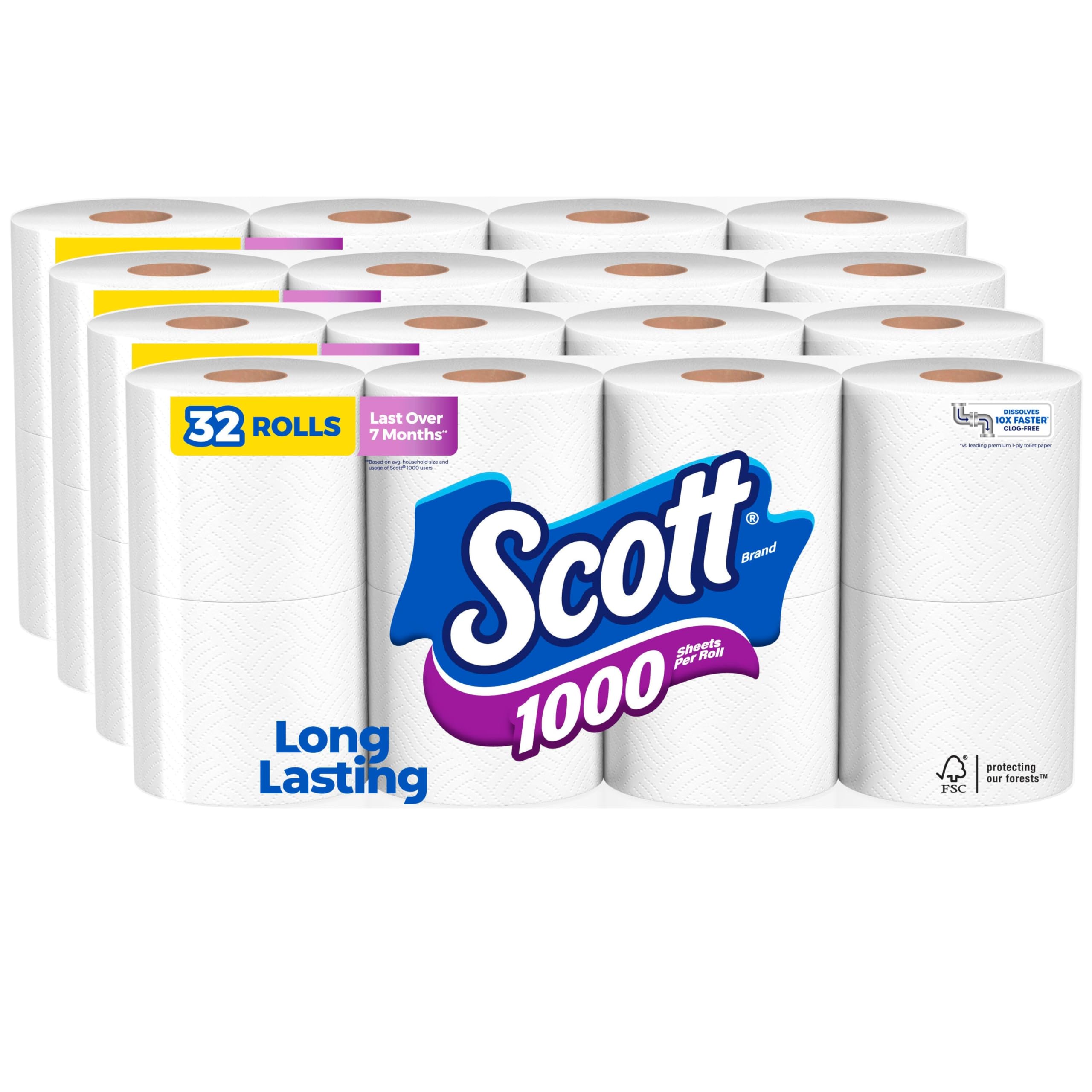 Photo 1 of Scott 1000 Toilet Paper, 32 Rolls, Septic-Safe, 1-Ply Toilet Tissue