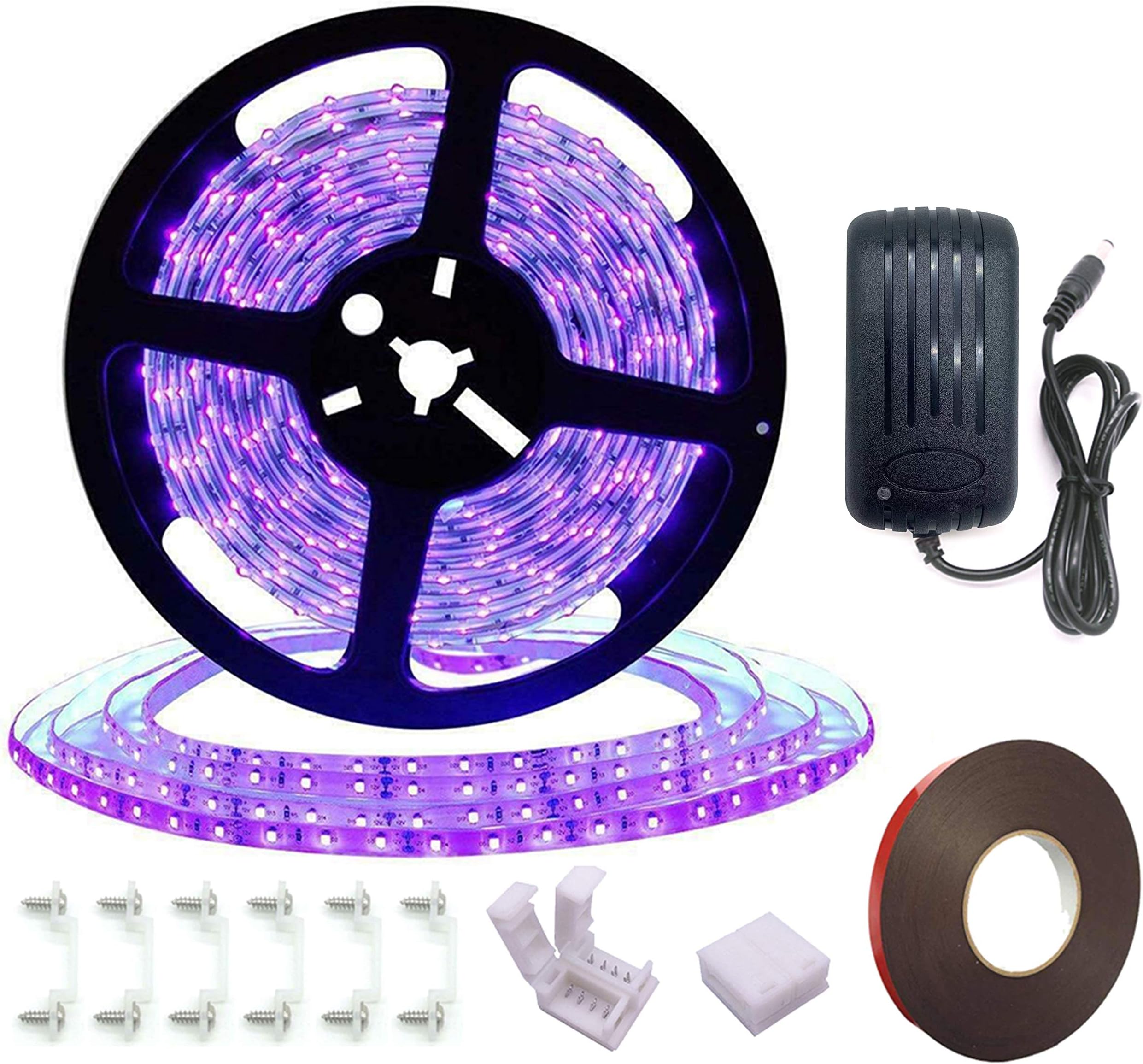 Black Light Strip, Purple LED Strip 16.4Ft/5M 300 Units Lamp Beads, Non-Waterproof Purple Light for Dance Party, Body Paint, Night Fishing, Work with 12V 2A Power Supply