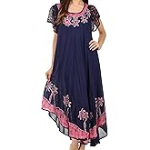 Sakkas Batik Palm Tree Cap Sleeve Caftan Dress/Cover Up