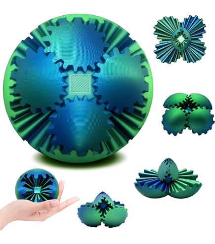 Gear Ball Anti-stress Imprimée 3D – Sphère Rotative à Engrenages – Bleu Vert – Jouet Fidget Pour Enfants Et Adultes