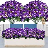 SOMYTING Artificial Pansies Flowers Outdoor 10 Bundles Faux Flowers UV Resistant Plastic Plants Artificial Silk Flowers for Front Porch Garden Window Box Hanging Planter Decoration (Purple, 10PCS)