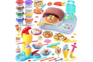 2 in 1 Color Dough Sets for Kids Ages 2-4-8, Kitchen Creations Ice Cream Pizza Maker Machine, Art Crafts Play Food Toys for 3 Year Old Girls Boys and Up, 8 Cans of Modeling Compound Dough,2 oz Cans