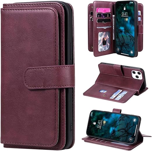 Amazon Com Yikatu Wallet Case For Iphone 12 Pro Max With Card Holder 6 7 Inch Premium Leather Case Magnetic 10 Card Slots Money Pocket Clutch For Women Men Claret