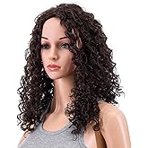 SWACC 20-Inch Long Big Bouffant Curly Wigs for Women Synthetic Heat Resistant Fiber Hair Pieces with Wig Cap (Dark Brown-4#)