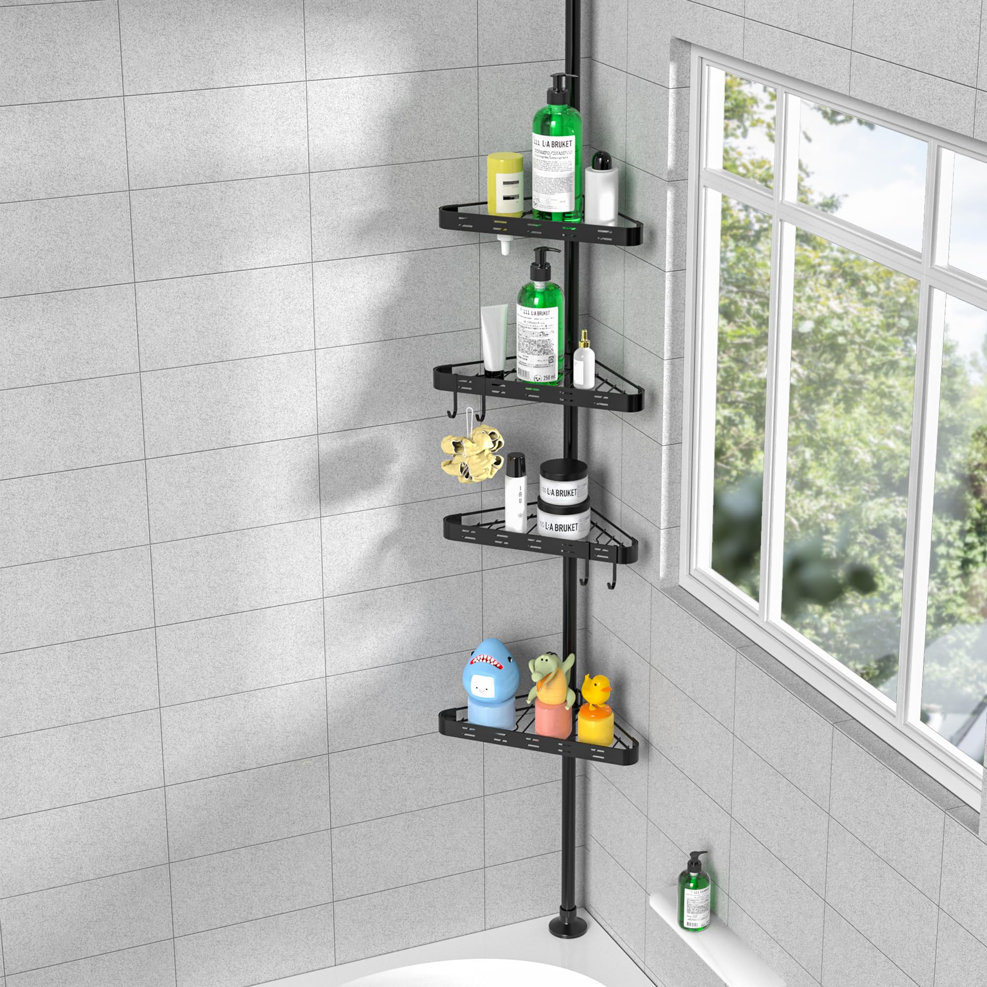 Daoun Corner Shower Caddy Tension Pole - 4 Tier Shower Corner Shelves ...