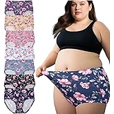 Feihtl Womens Underwear Plus Size Panties XL-5XL 7 Pack Ladies Briefs Mid High Waist Floral Underwear Undies