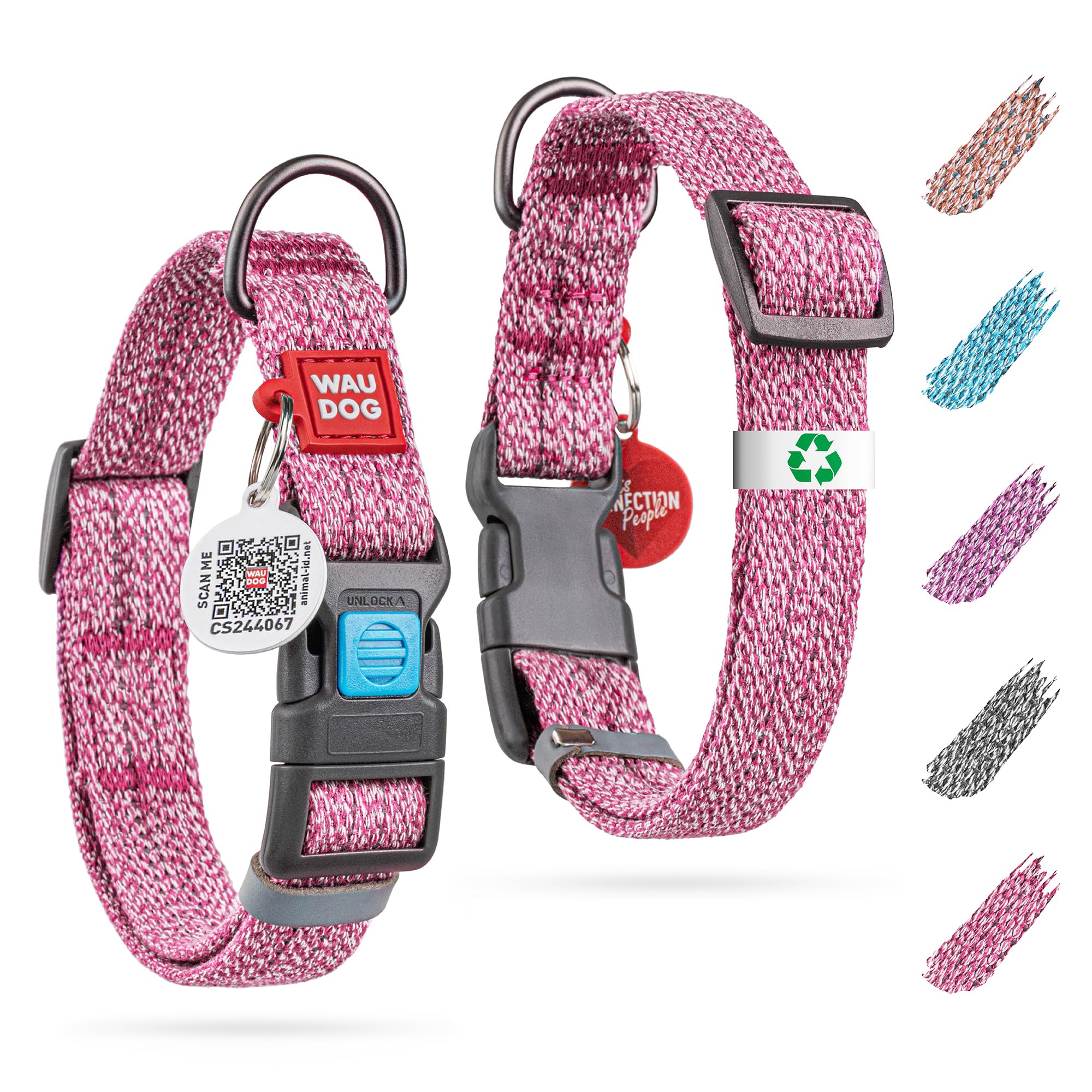 Photo 1 of WAUDOG Reflective Cotton Dog Collar Eco-Friendly Alt to Nylon Collar for Small Medium and Large Dogs - Pet Collar with QR ID Tag - Puppy Collar for Large Breed Dogs - Adjustable Male Female Dog Collar