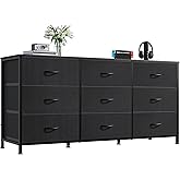 WLIVE 47''W Dresser for Bedroom, Black Dresser TV Stand for 45, 50, 55 inch TV, Wide Chest of Drawers with 9 Drawer, Large Entertainment Center, Fabric Dressers with Wood Top for Closet, Living Room