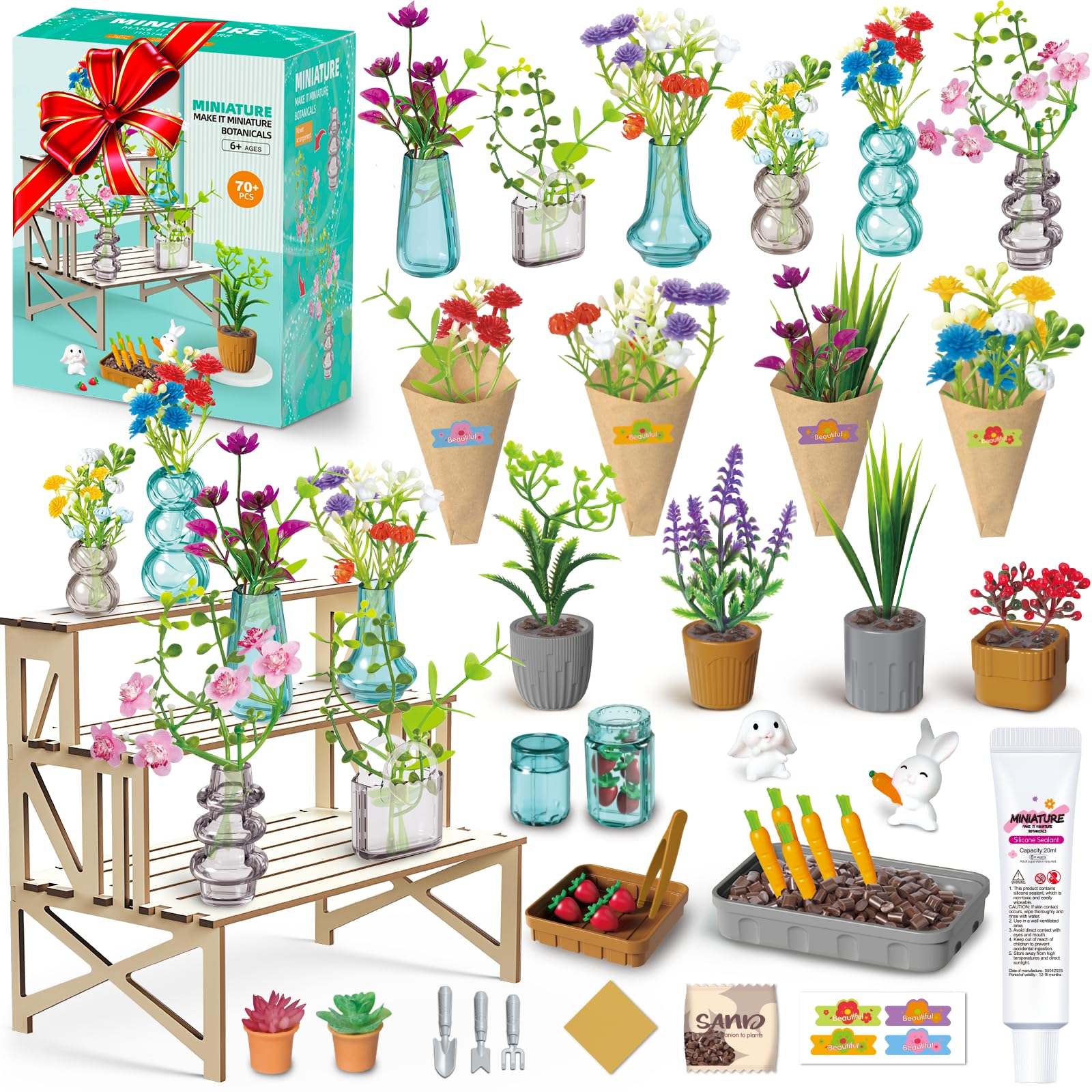 Photo 1 of 70 PCS Make It Miniature Brands Nature Garden Plants Set, Mini Botanical Collectibles, Tiny Paper Flower Bouquet DIY Craft Kit, with Wood Display Stand, Miniature Toy Gift for Kids and Adults