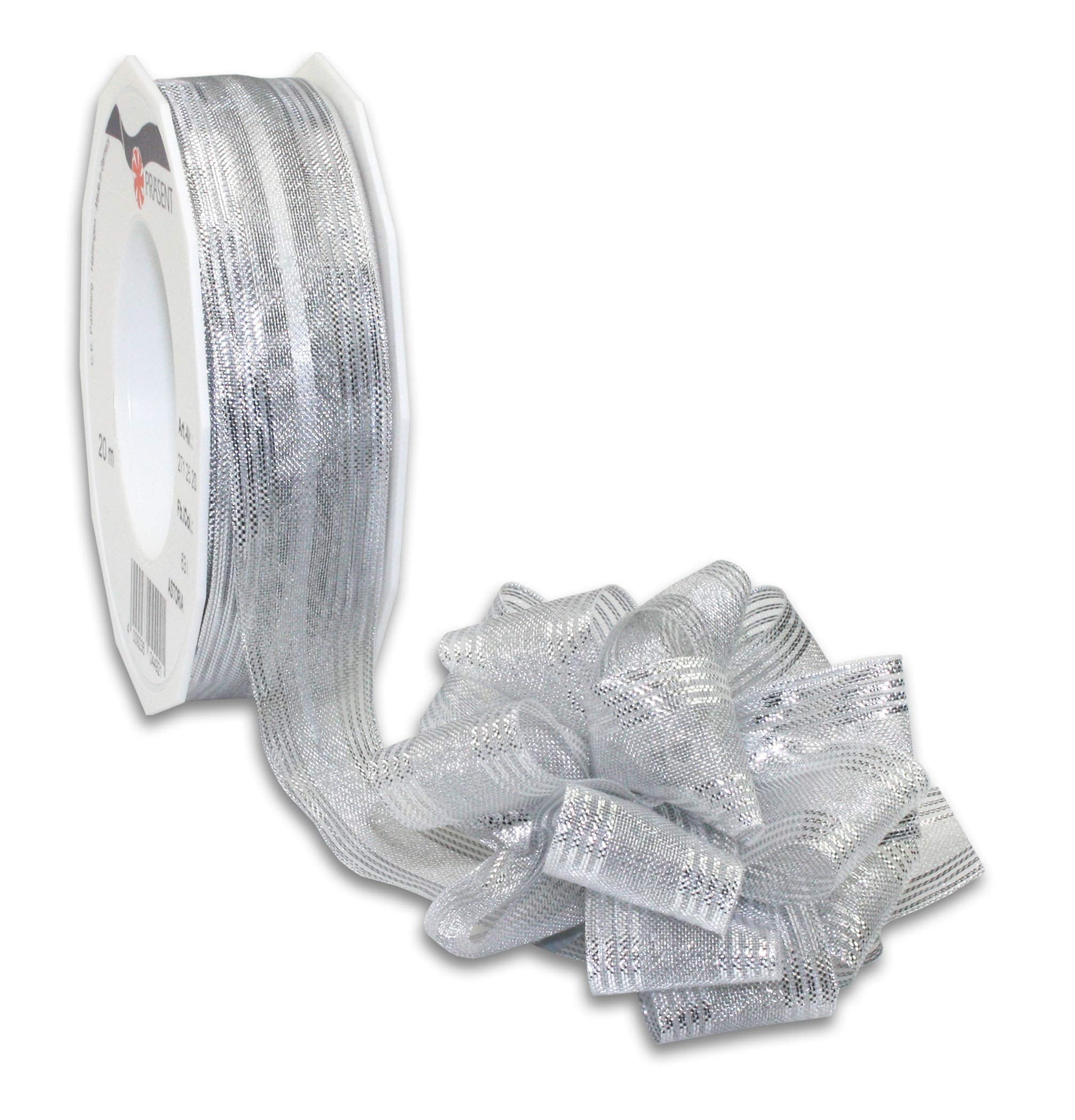 Präsent - Astoria Pull Bow Ribbon Silver 25 mm width, 20 m length