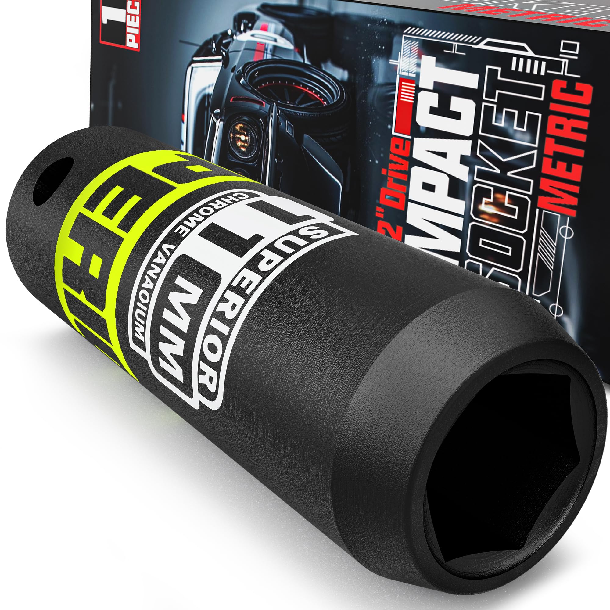 KIRXST 1/2" Drive 11mm Deep Impact Socket, 6 Point CR-V Deep Socket, 78mm Length, Auto Trucks Car Tires Repairing DIY Mechanic Tool