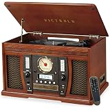 Victrola Nostalgic Aviator Wood 8-in-1 Giradischi Bluetooth – Mogano, Riproduci Vinile, CD, Cassette E Radio