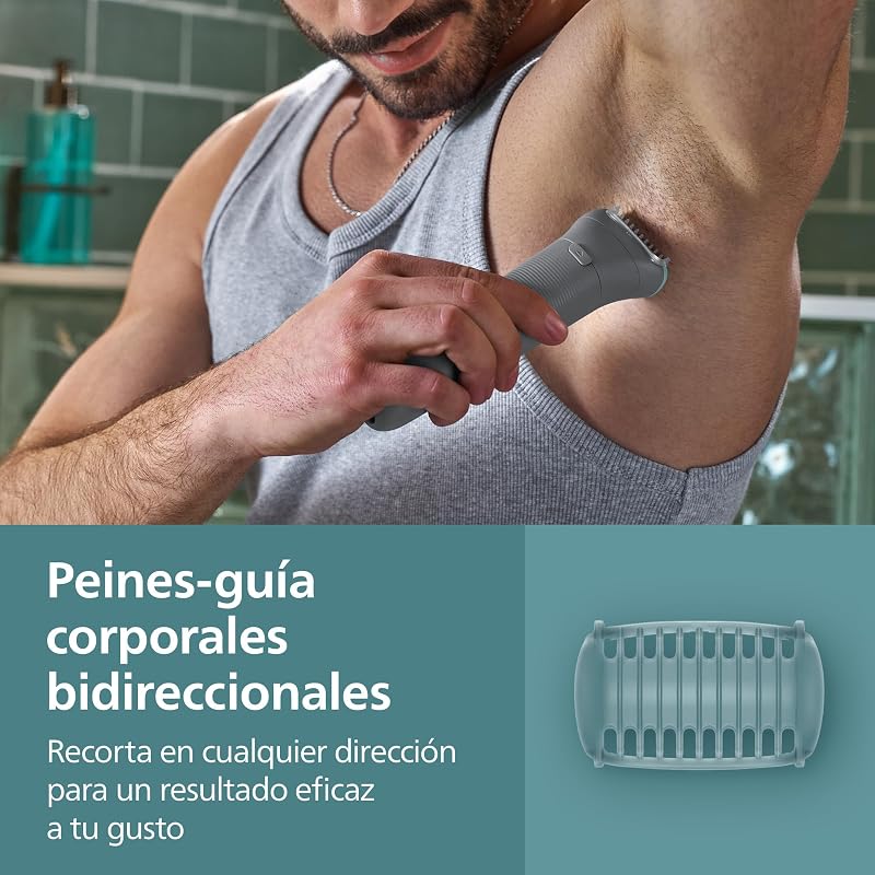 Body Shaver series 3000 - Depiladora masculina com sistema de proteção, Guarnições e ceras das áreas íntimas, Barbear suave e fechado, 100% impermeável, autonomia de 80 min., BG3480/15.