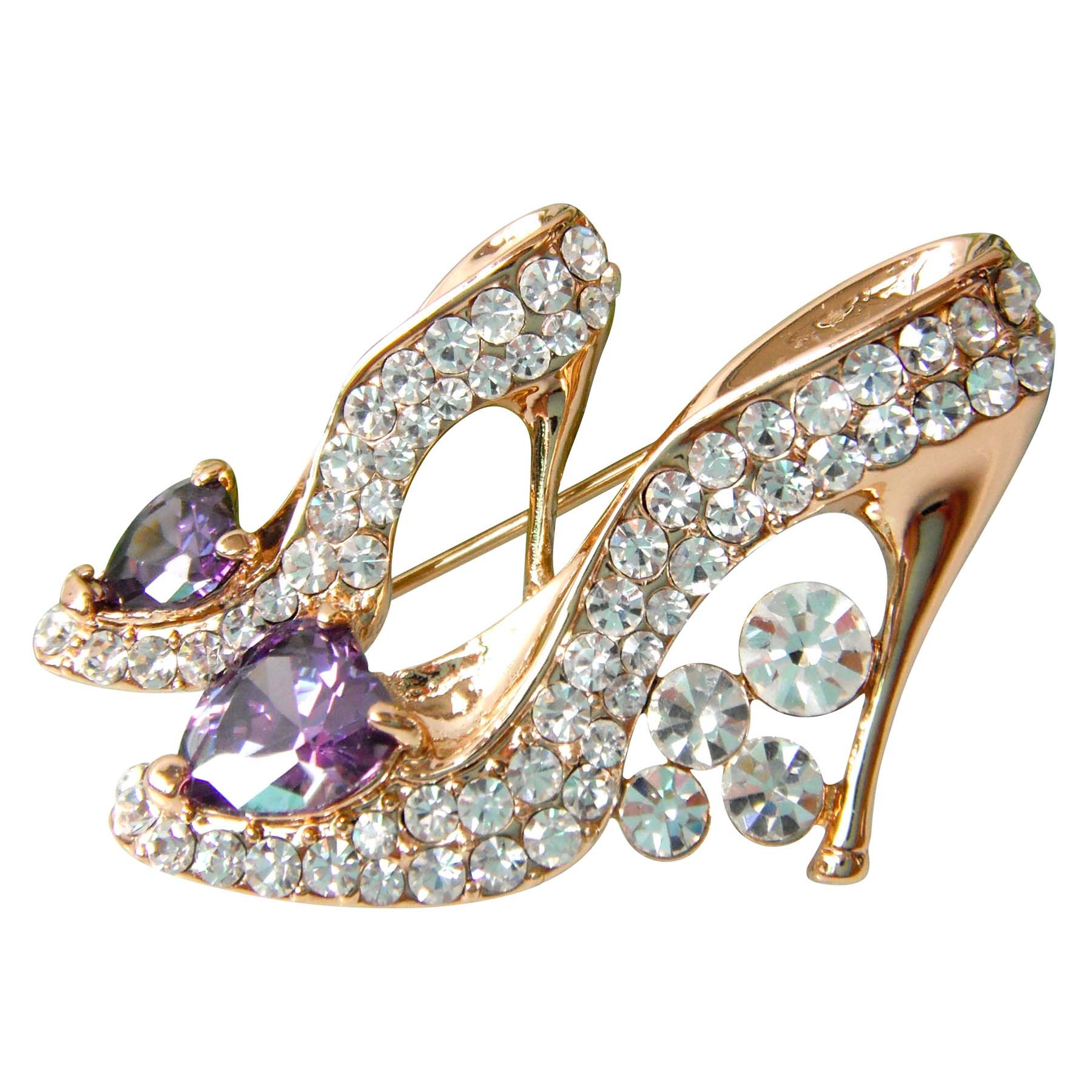 Navachi 18k Gold Plated Cubic Zicon Austrian Crystal Shoes Brooch Pins (Purple)