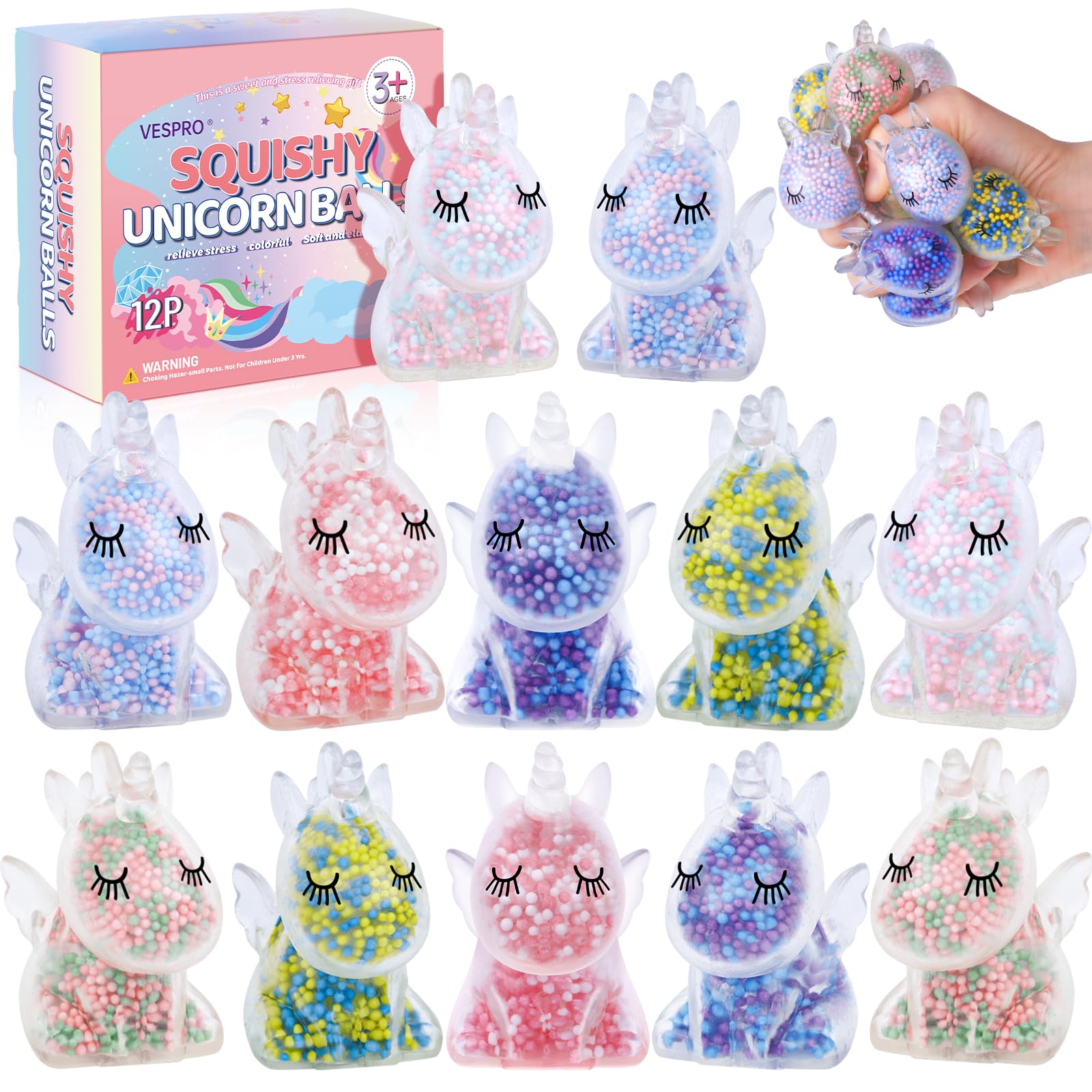 Photo 1 of 12 Pack Fidget Stress Balls for Kids Adults, Stress Relief Stress Ball, Bulk Squishy Squeeze Ball Set and Birthday Party Favors