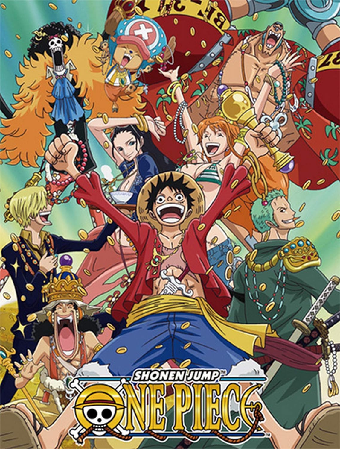 Amazon Great Eastern Entertainment ワンピース アニメ ルフィー ゾロ サンジ 麦わら帽子 海賊 グループ お金 昇華 ブランケット ひざ掛け ハーフケット オンライン通販