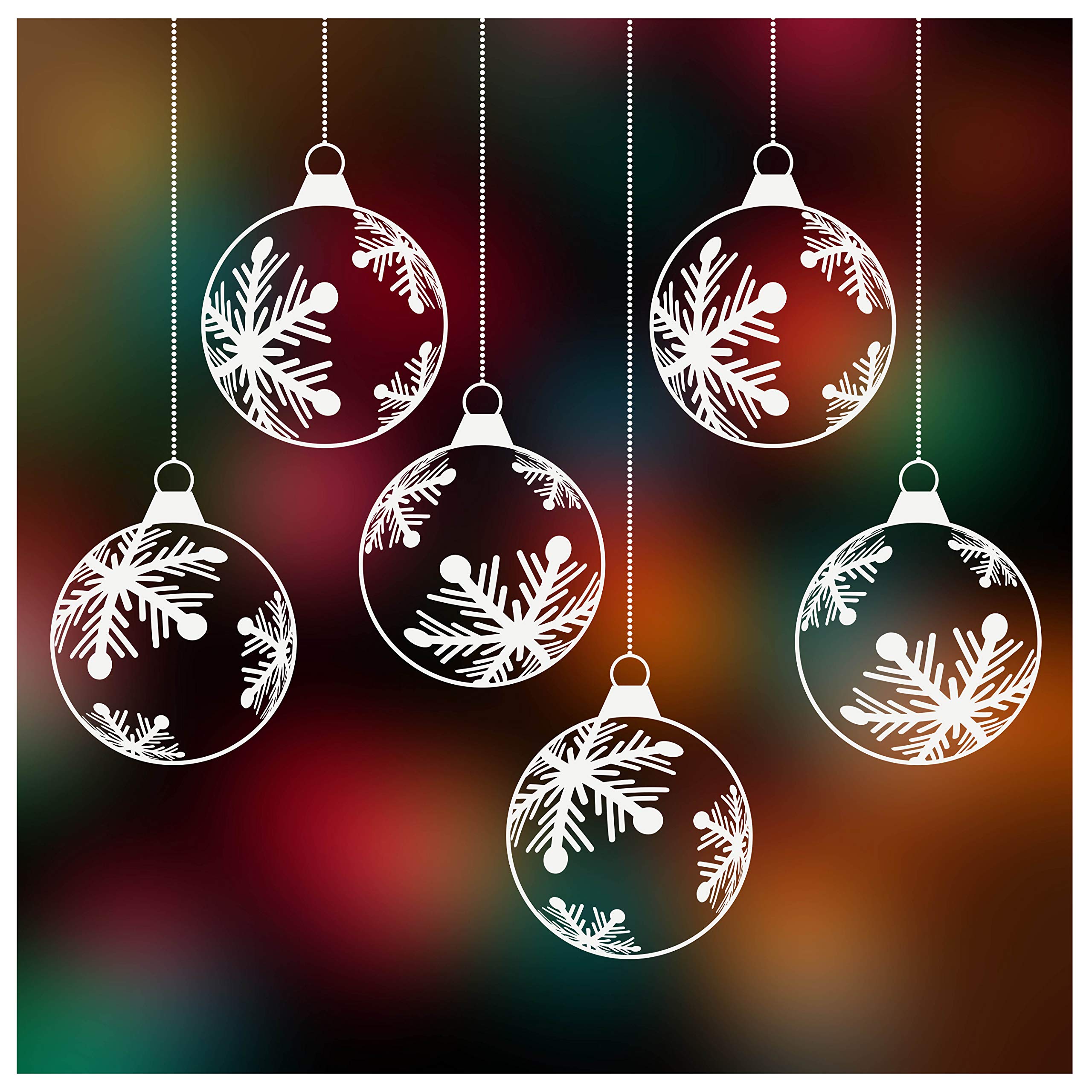 Christmas Window Stickers - Xmas Snowflake Hanging Bauble Window Cling Decorations - 6 Extra-Large Baubles