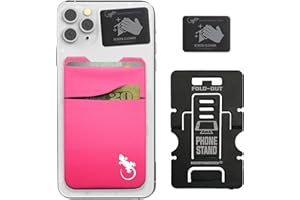 Gecko Travel Tech Double Pocket - Adhesive Card Holder - Cell Phone Pouch - Stick on Spandex Pocket - Carry Credit Cards and Cash (PINK-WHITE)