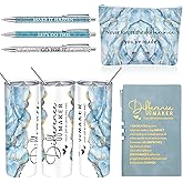 6 Pcs Valentines Day Employee Appreciation Gifts Bulk for Women Difference Maker Gift Thank You Gift Leather Journal with 3 Ballpoints Tumbler Makeup Bag for Coworker Employee Teacher Nurse(Blue)
