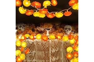 CandyHome 2 Pack Lighted Marigold Garland for Decoration Total 13 Ft 40 LED Artificial Marigold Flowers String Lights Battery Operated for Day of The Dead Diwali Indian Home Decor, Orange & Yellow