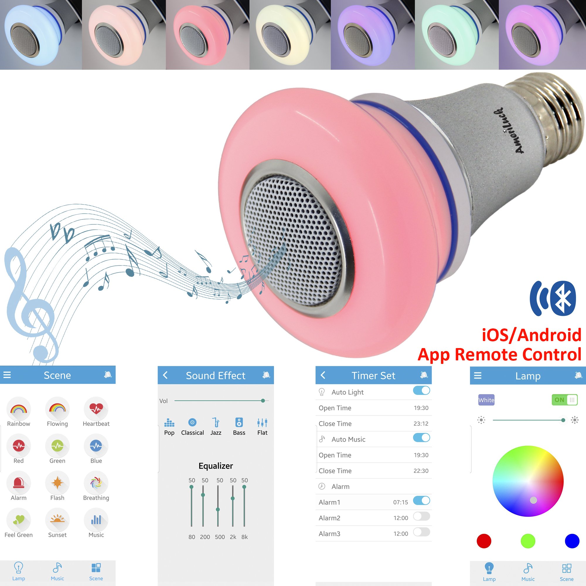 AmeriLuck Bluetooth Music LED Bulb, App Control RGB Colors Omni