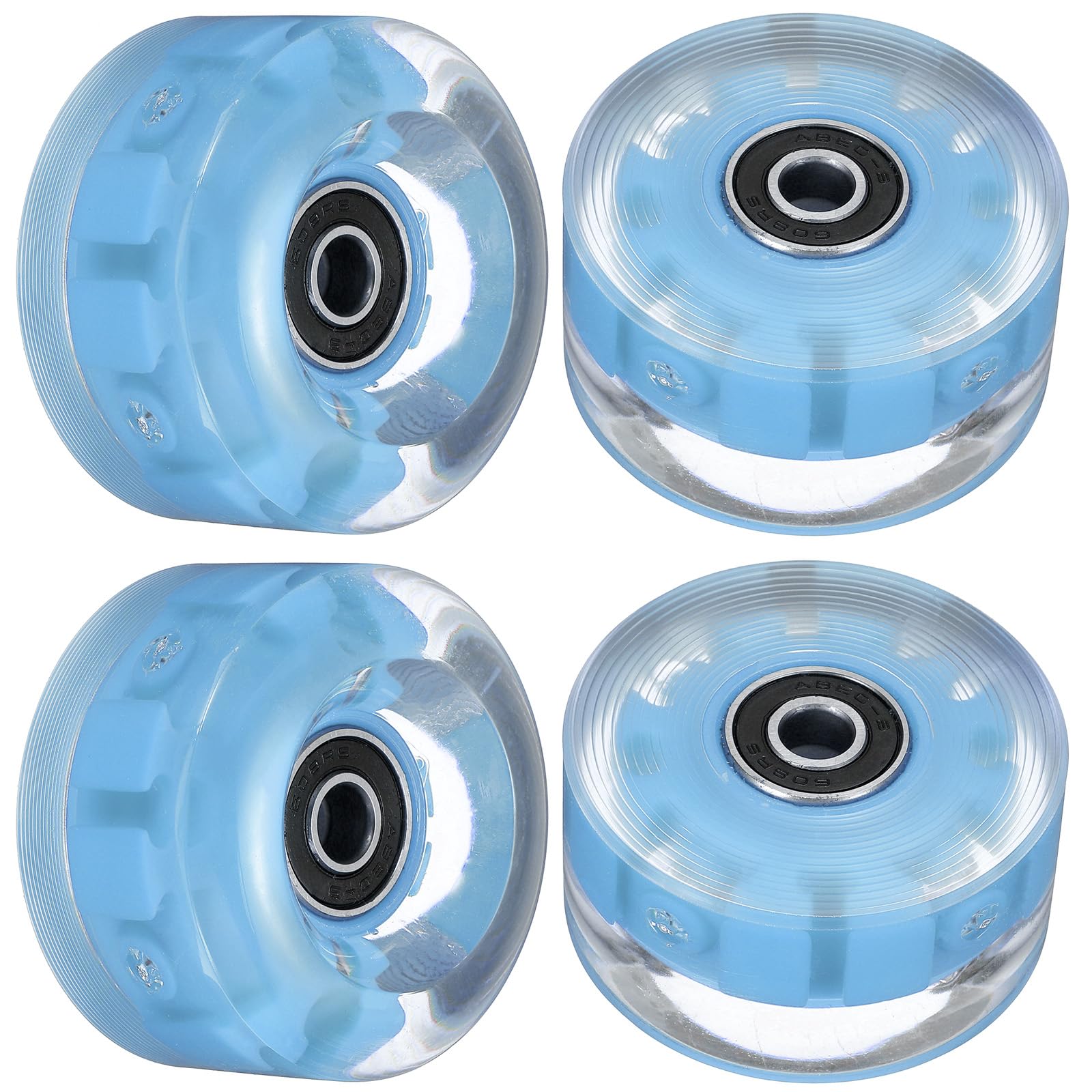M METERXITY 4 Pack Skate Wheels - Light Up PU Wheels with Bearing, Apply to Double Row Roller Skating/Skateboard (Blue Light)