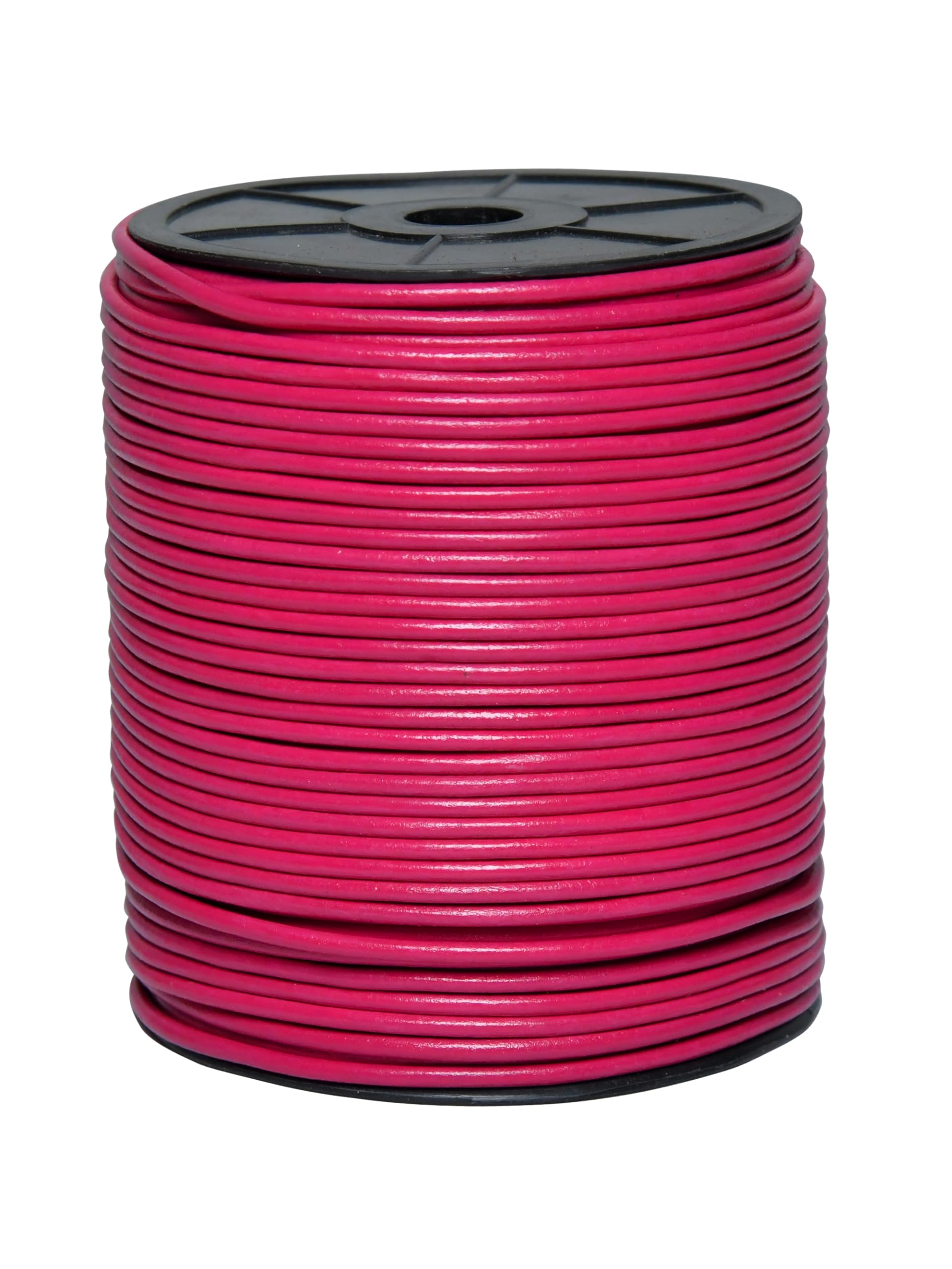 Cords Essentials Round Genuine Leather String Cord, Rope for Jewelry Making, Necklaces, Bracelets, Kumihimo Braiding, Wraps, Crafts and Hobby Projects (Pink, 3.0 MM)