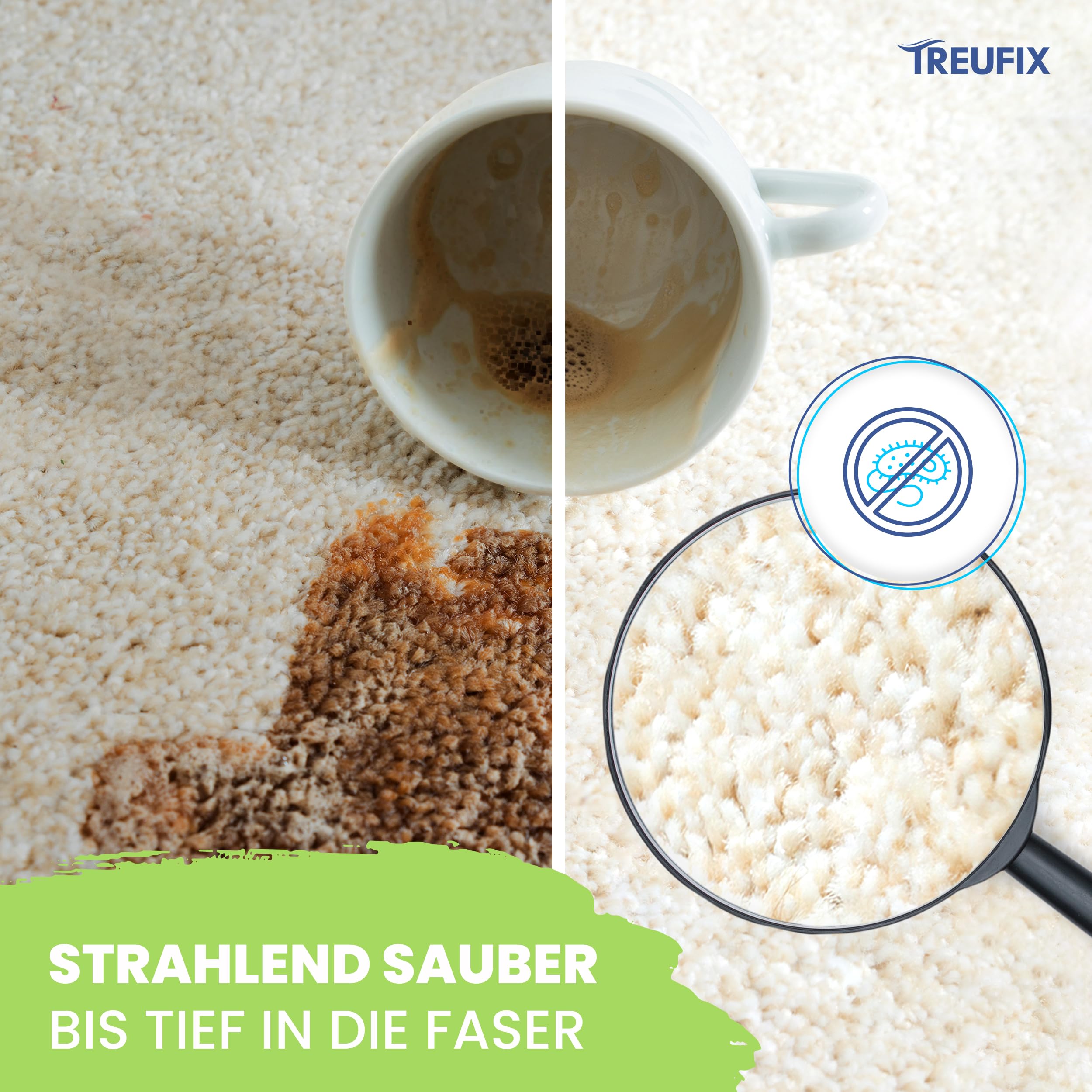 Treufix Teppichreiniger & Polsterreiniger Konzentrat für alle Teppichböden und Polster | Effektives Teppich Reinigungsmittel 1L | Geeignet für alle Waschsauger und Nasssauger | Made in DE 7