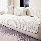 MDSASFD Velvet Couch Cover, Washable Sectional Sofa Cover, Anti Slip Sofa Slipcovers for 3 Cushion Couch Sofa L Shaped Recliner, Furniture Protector Covers for Pets Kids(White, Only 1 PCS)