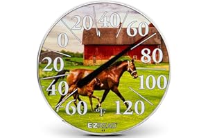 HEADWIND EZREAD Hanging Dial Thermometer - Weather Thermometers for Indoor and Outdoor Use, Large 12.5 Inch Diameter, Easy-to-Read Numbers, Horse and Foal