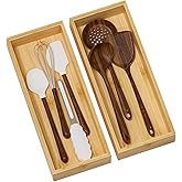 Greatseas Kitchen Drawer Organizer Bins, Stackable Bamboo Deep Drawer Organizer for Silverware, Utensils, Cutlery, Flatware, Junk Drawer, Dresser, Bathroom, 15" x 6" x 2.5" (Set of 2)