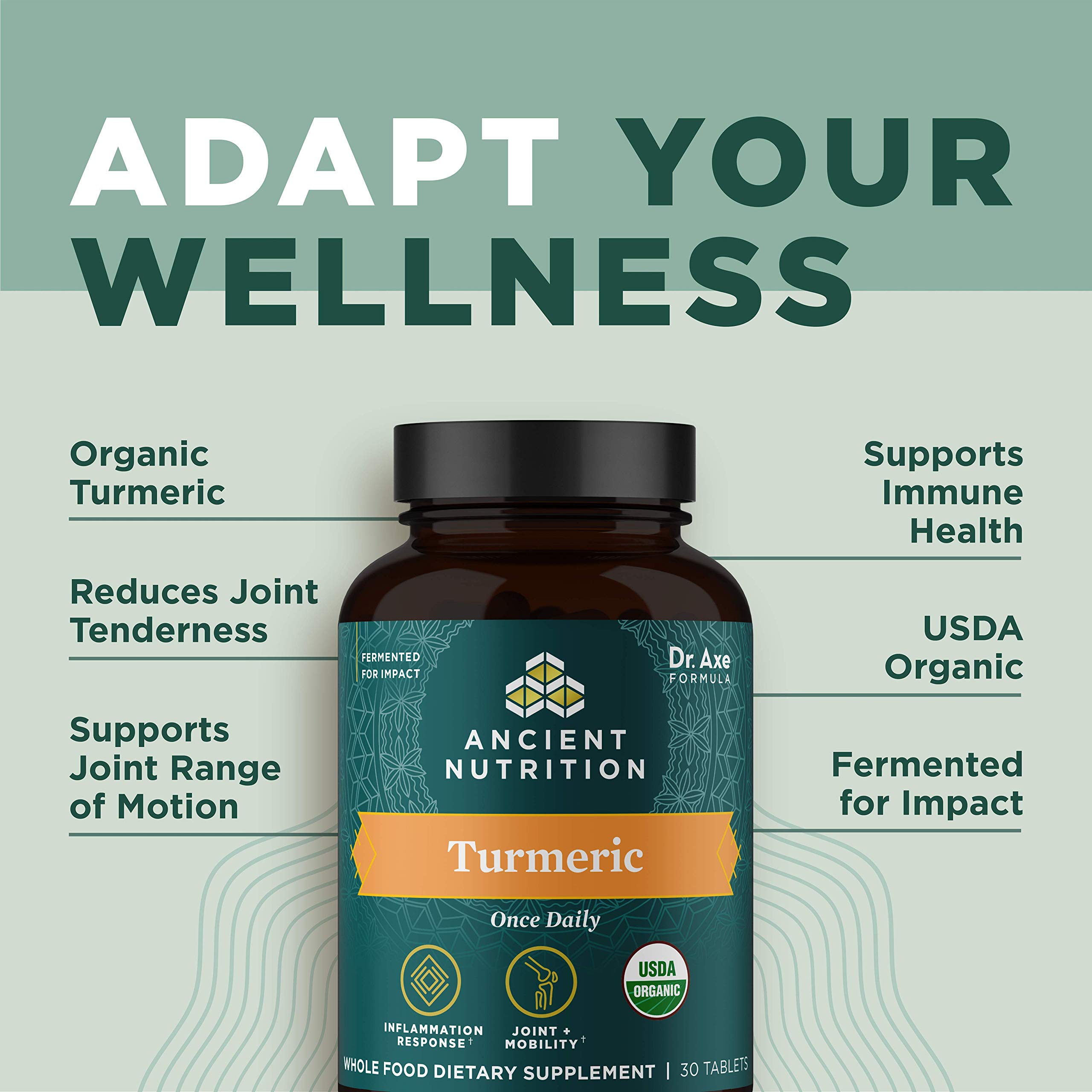 Ancient Nutrition Turmeric Capsules, Once Daily, Use as a Joint Supplement and Supports Inflammation, Gluten Free, Paleo and Keto Friendly, 30 Tablets