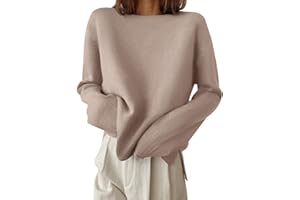 ZESICA Women's 2024 Fall Long Sleeve Crew Neck Soft Knit Side Slit Comfy Loose Pullover Sweater Jumper Tops