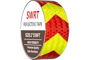 SWRT Reflective Tape Outdoor Waterproof, 2" x 30 FT Red & Fluorescent Yellow Reflective, Shining Star Heavy Duty Strong Adhesive Hazard Caution Safety Warning Conspicuity Tape for Trailer