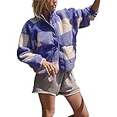 Kumufenc Printed Sherpa Jacket for Women Long Sleeve Button Down Fuzzy Fleece Coat Y2K Outerwear with Pockets