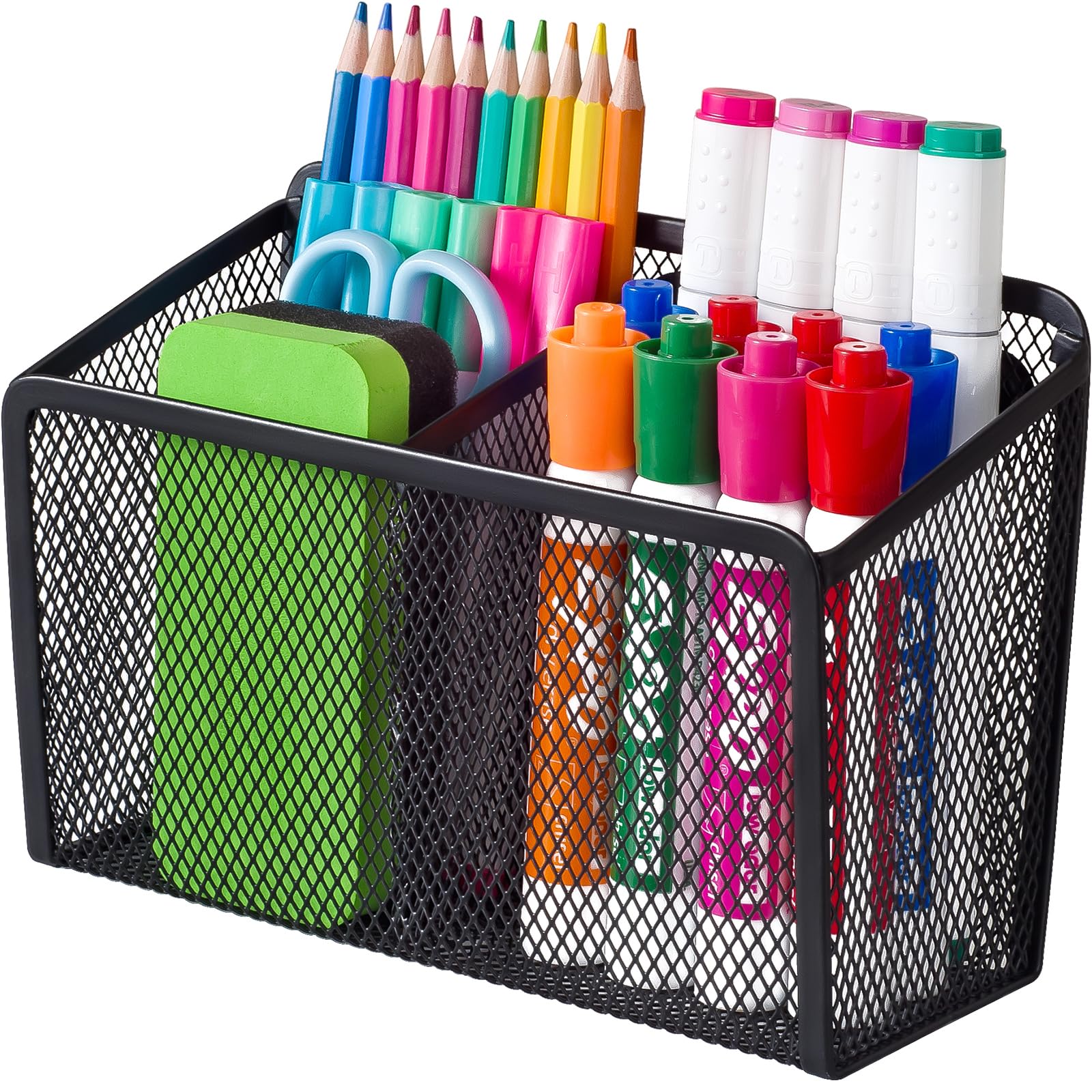 Photo 1 of BEYGORM Magnetic Dry Erase Marker Holder for Whiteboard, Mesh Pen & Pencil Holder for Refrigerator, Strong Magnetic Basket for School Locker, Office & Classroom Organizer (Black, 1-Pack)