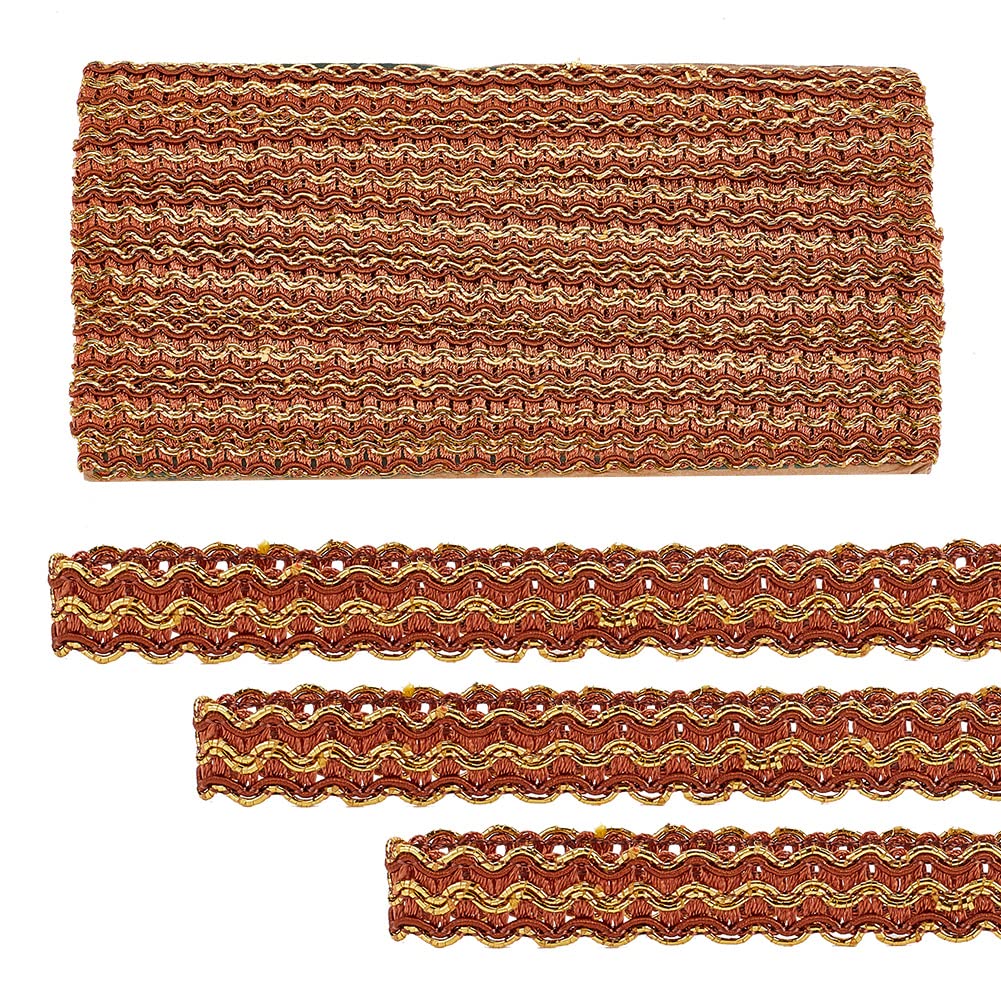 PandaHall 15 Yards/13.7m Metallic Gimp Braid Trim, 0.6 inch/15mm Filigree Corrugated Lace Ribbon Gold Lining Craft Trim for Boho Costume DIY Crafts Sewing Home Decoration