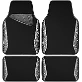 CAR PASS Bling Diamond Car Floor Mat Shining Rhinestones Carpet, Sparkly Glitter Crystal Anti-Slip PVC Heel Pad Automotive Universal Fit for SUV Sedan Car Van, 4pcs for Girl Cute Women, Black Silver