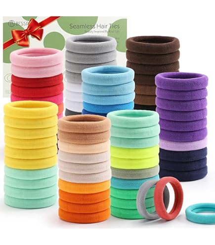 Teissuly 50 PC No-metal Hair Elastics Hair Ties Ponytail Holders Hair Bands 4mm Black Elastics Hair Ties Small Hair Ties