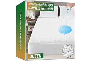 Lunsing Waterproof Queen Mattress Protector, Noiseless, Breathable, and Soft Cotton Terry Queen Size Mattress Pad Cover, 6-18 in Deep Pocket
